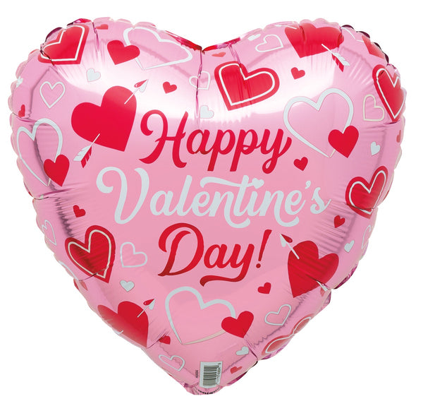PINK ARROW "HAPPY VALENTINE'S DAY" 45CM (18") HEART WITH RIBBON